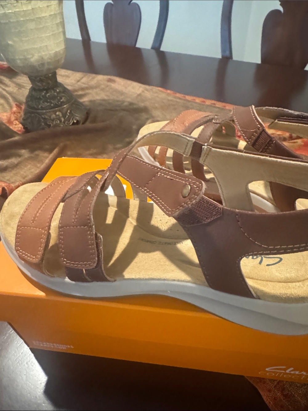 Clarks Brown Leather Multi-Strap Slingback Sandals - Picture 6 of 7